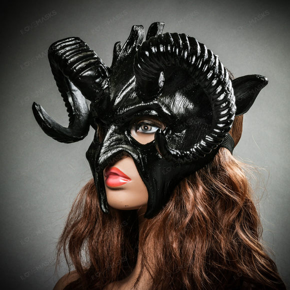 Demon Devil Satan with Black Horns Masquerade Mask - Black - Picture 7 of 8